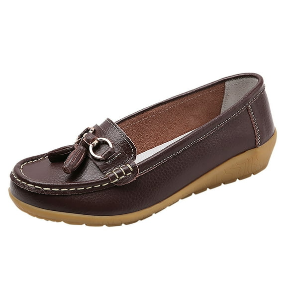 Cathalem Shoes Women Adult Female Women S Toe Flat Shoes Flat Loafer Slip On Leather Loafer Comfortable Flat Shoes Outdoor Lace Flat Shoes for Women Coffee 9