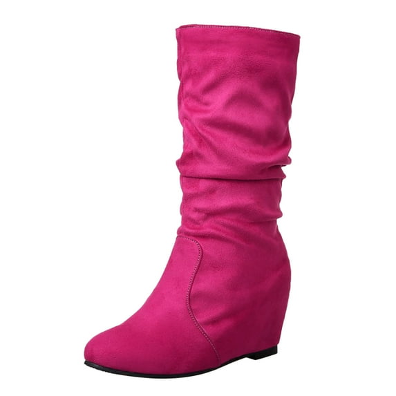 Cathalem Shoes Women Adult Female Womens Boots Calf Solid Color Suede Internal Elevated Mid Length Boots Taupe over The Knee Boots for Women Wide Calf Hot Pink 7.5