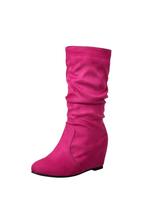 Shoes Women Adult Female Womens Boots Calf Solid Color Suede Internal Elevated Mid Length Boots Taupe over The Knee Boots for Women Wide Calf Hot Pink 7