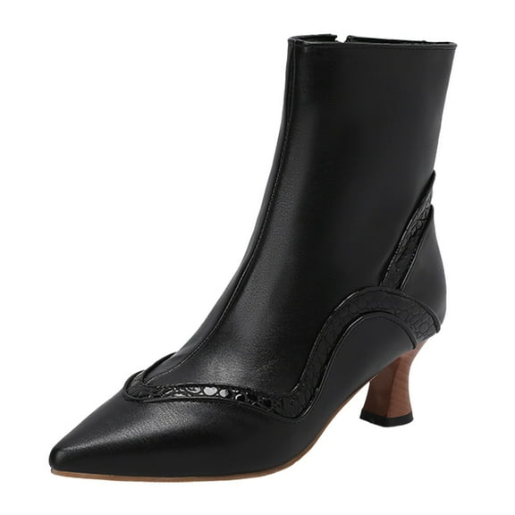 Cathalem Shoes Women Boots Womens Kitten Heel Ankle Boots Pointed Toe Buckle Side Zipper Tassel Fall Winter Booties Shoes (Black,6.5)