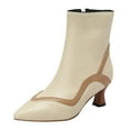 thumbnail image 1 of Cathalem Shoes Women Boots Womens Kitten Heel Ankle Boots Pointed Toe Buckle Side Zipper Tassel Fall Winter Booties Shoes (White,6.5), 1 of 6