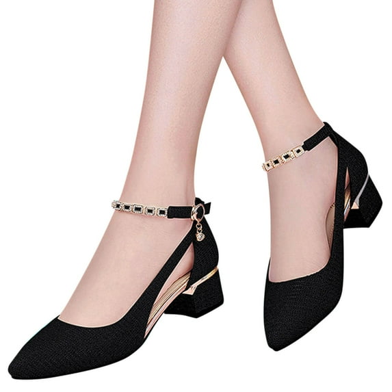 Cathalem Short Pumps for Women Women Shoes And Shallow Buckle Decoration Metal Single Shoes Summer Dress Pumps for Women Low Heel Black 6.5