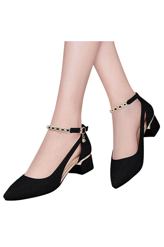 Short Pumps for Women Women Shoes And Shallow Buckle Decoration Metal Single Shoes Summer Dress Pumps for Women Low Heel Black 6.5