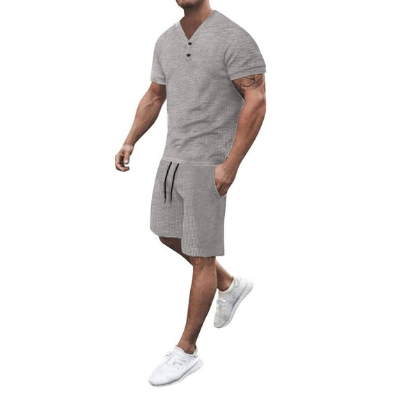 Cathalem Short Sets Men 2 Piece Outfits Vacation Men Tee and Shorts T-Shirt Outfits Outdoor Daily Casual Comfortable(Gray,XL)