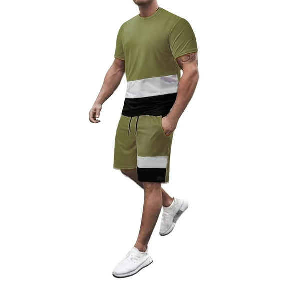 Cathalem Short Sets for Men Men's Set 2 Pieces Lightweight Lounge Set Pants T-Shirt Shorts for Men(Orange,L)