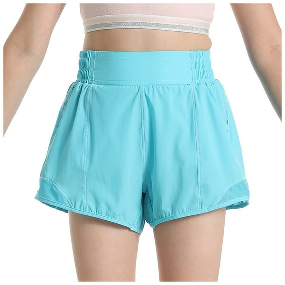 Cathalem Shorts for Teen Girls Girls Athletic Running Shorts Breathable Safety Shorts (Sky Blue,6-7 Years)