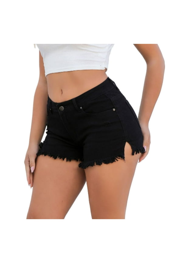 Shorts for Women Trendy Summer Going Out Women's Summer Denim Shorts Casual Short Jeans(Black,L)