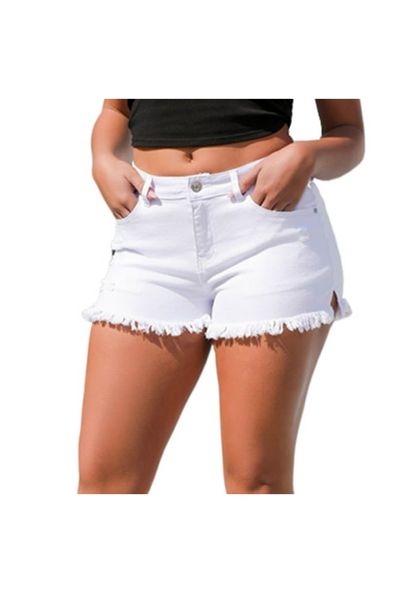 Shorts for Women Trendy Summer Going Out Women's Summer Denim Shorts Casual Short Jeans(White,L)