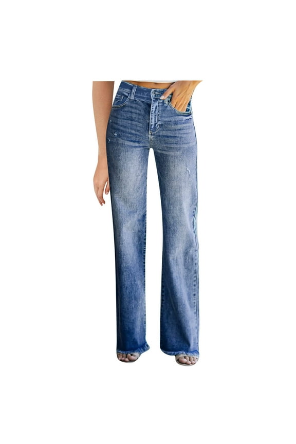 Skinny Jeans For Women Stretchy Women's Boyfriend Jeans Straight Leg Casual Trendy Denim Pants with Pockets(Blue,M)