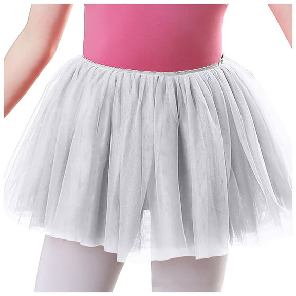 Cathalem Skirts for Girls Girls Tutu Skirt Elastic Tulle Stripe Skirt (White,5-8 Years)
