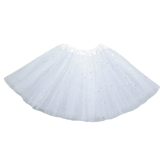 Cathalem Skirts for Girls Toddler Girls Layered Tutu Skirt Sparkling Sequin Tulle Dance Skirts (White,2-8 Years)