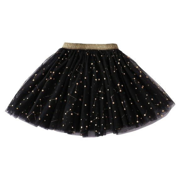 Cathalem Skirts for Kids Girls Tutu Skirt Elastic Tulle Stripe Skirt (Black,M)