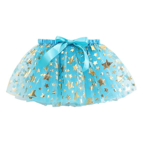 Cathalem Skirts for Kids Girls Tutu Skirt Elastic Tulle Stripe Skirt (Sky Blue,M)