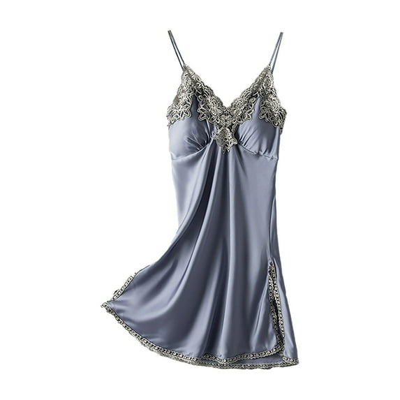 Cathalem Sleeveless Nightgowns for Women Nightgowns for Women Lace Sleepwear V Neck Short Night Gowns Sleeveless Chemise Nighty (Grey,XXL)