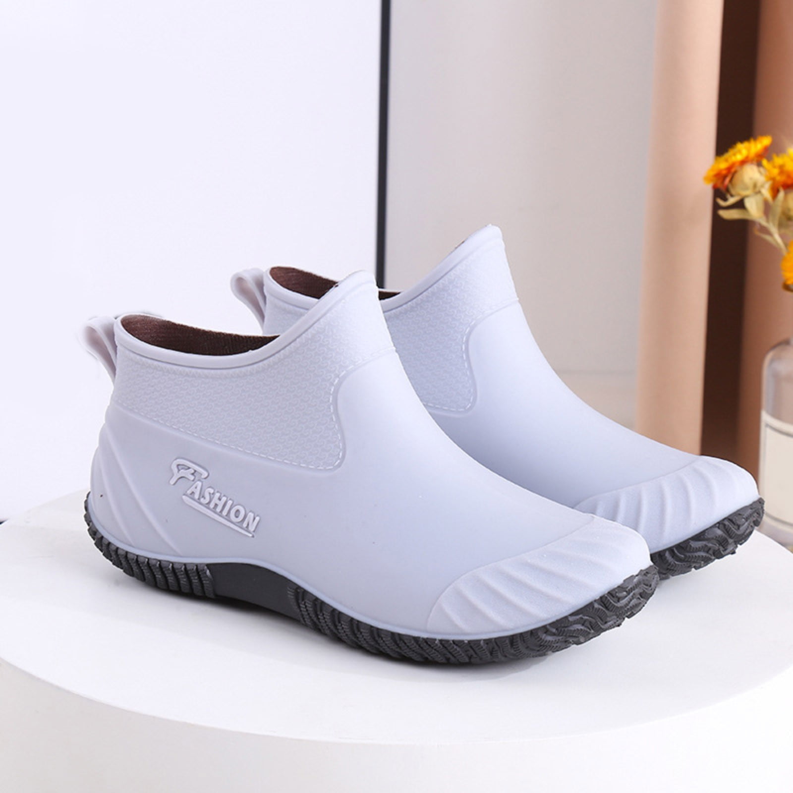 Cathalem Slip Boots for Women Fashion Woman Rain Shoes Outdoor Waterproof Women's Ankle Garden Boots Shoes Rain Boots Men Size 6 Grey 7.50