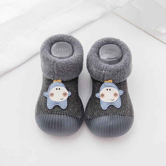 Cathalem Slip on Shoes Boys Baby Home Slippers Cartoon Warm House Slippers For Lined Winter Indoor Boys Flexible Shoes Grey 18 Months