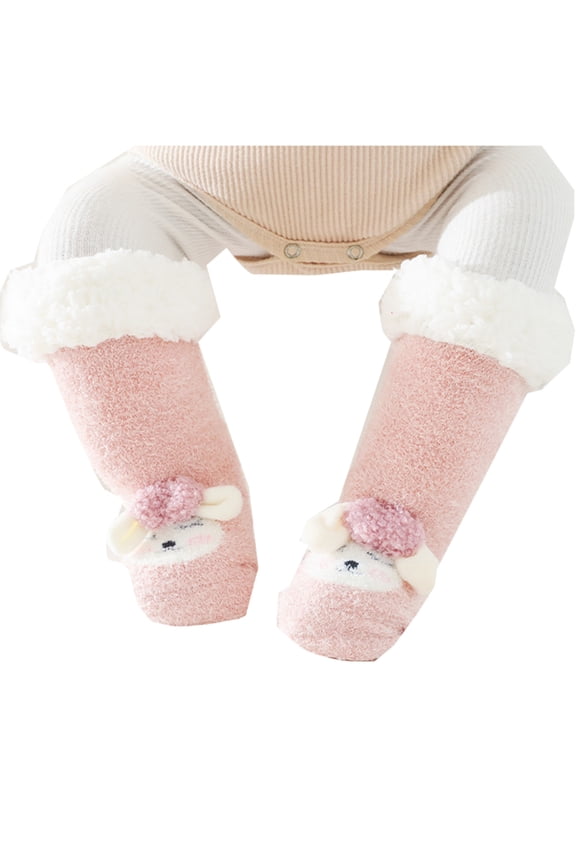 Socks for Babies Children's Long Tube Socks Lamb's Wool Baby Floor Socks Thickened Baby Socks Kids Tall Socks Boys Pink 6-12 Months