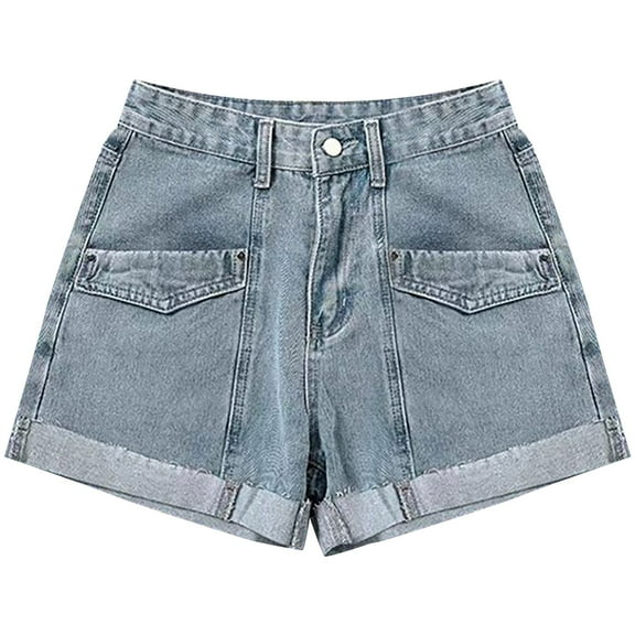 Cathalem Stretch Jean Shorts for Women Curvy Womens Jean Shorts Denim Short Jeans trendy with pockets(Blue,L)