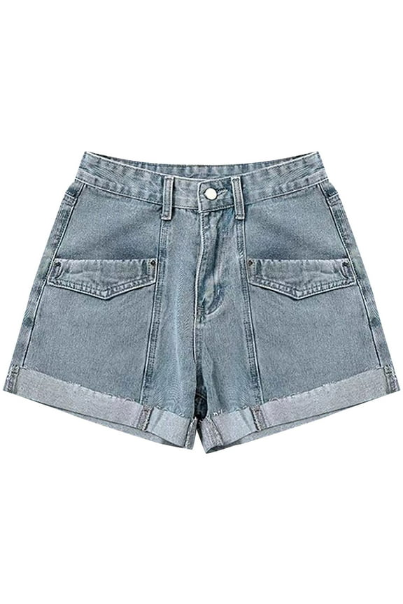 Stretch Jean Shorts for Women Curvy Womens Jean Shorts Denim Short Jeans trendy with pockets(Blue,L)