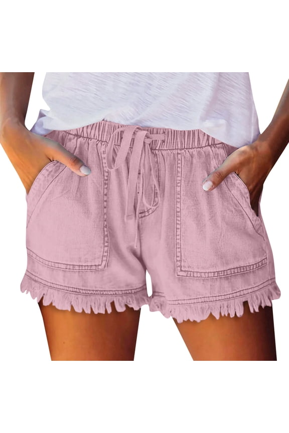 Summer Casual Denim Shorts for Women Jean Shorts for Women Stretchy Distressed Denim Shorts Ripped Summer Casual Shorts(Pink,M)