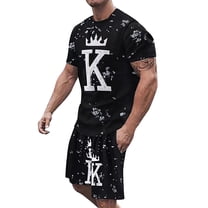 Cathalem Summer Outfits for Men Men Summer Casual Short Sets Short Sleeve Shirt and Shorts Set Outfits(Black,XXXXL)