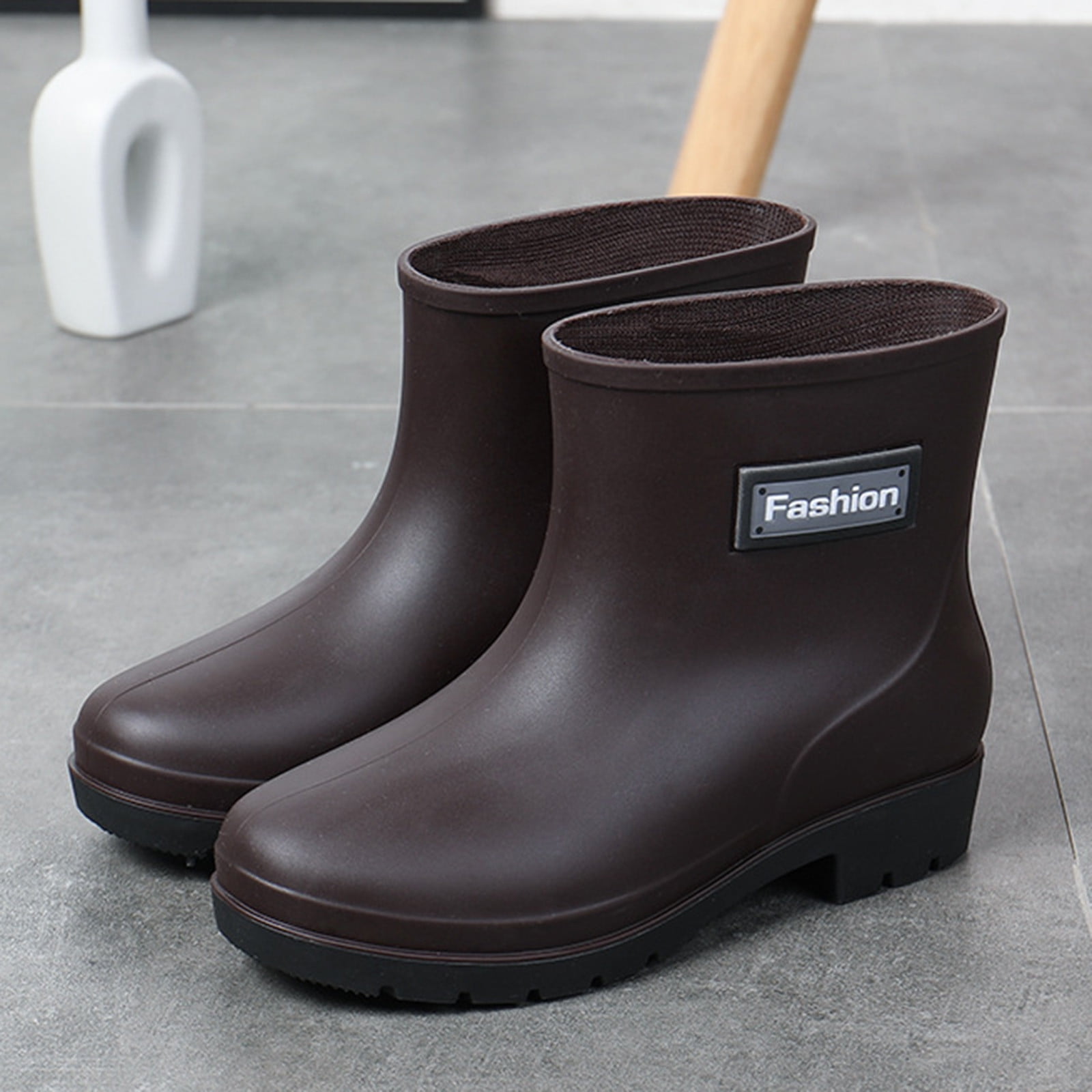 Cathalem Swamp Shoes Women Boots Short Rain Boots For Womens Ankle Waterproof Rainboot Slip On Garden Womens Rain Shoes Size 10 Black 7.5