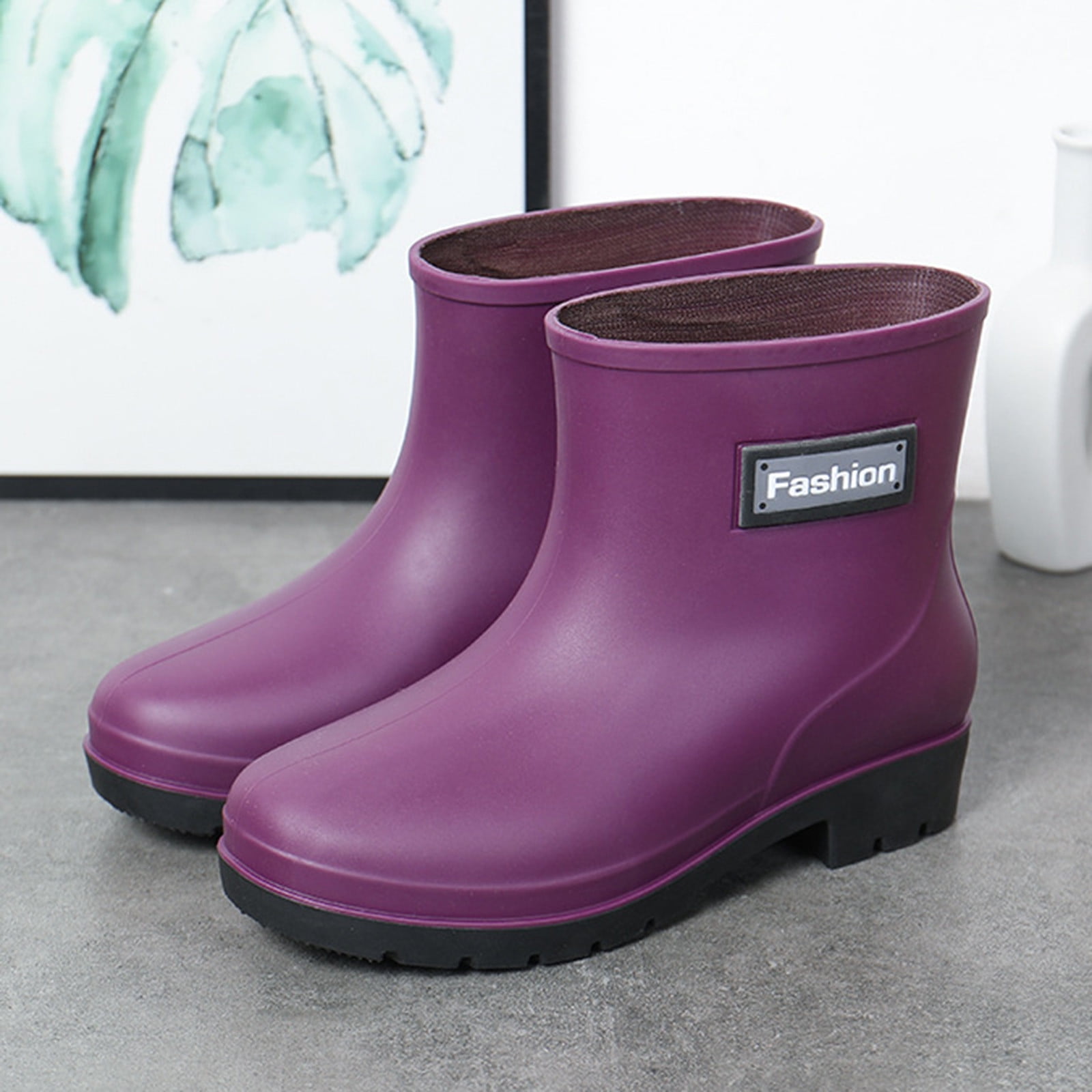 Cathalem Swamp Shoes Women Boots Short Rain Boots For Womens Ankle Waterproof Rainboot Slip On Garden Womens Rain Shoes Size 10 Purple 7.5