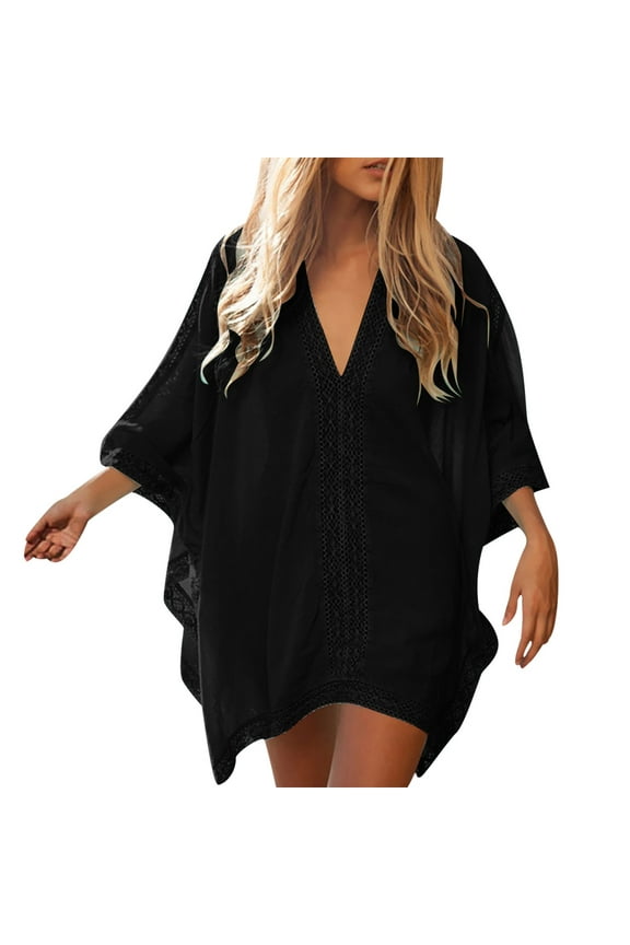 Swim Suit Coverup for Women Bikini Swimwear Beach Cover Up Dress Shirt (Black,One Size)