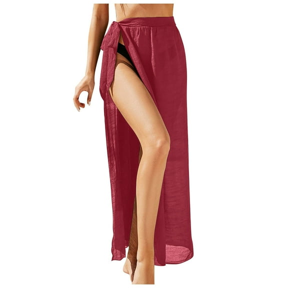 Cathalem Swim Suit Coverup for Women, V-Neck Swimsuit Coverup for Poolside, Seaside and Party (Watermelon Red,One Size)