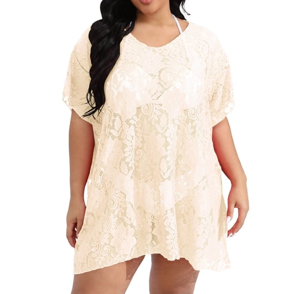 Cathalem Swim Suits for Women 2025 Summer Bathing Suit Swimwear Mesh Knit Beach Dress Vacation Outfits (Beige,XXL)