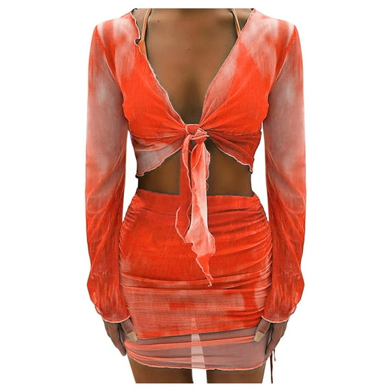 Cathalem Swimsuits for Women 2025 Summer Bathing Suit Swimwear Mesh Knit Beach Dress Vacation Outfits (Orange,XL)