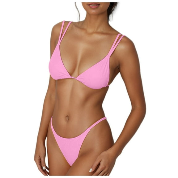 Cathalem Swimsuits for Women Women's Ribbed Bikini Sets Scoop Neck Cheeky Swimsuit Textured Two Piece Bathing Suit (Pink,L)