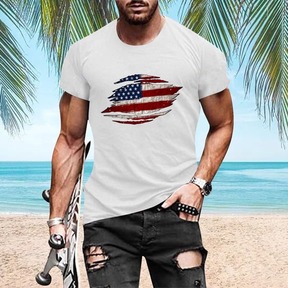 Cathalem Synthetic Long Sleeve Shirt Men Men Summer Casual O Neck Flag Printed Short Sleeve Tee Shirt Men Big And Tall T Shirts Shirt White Small