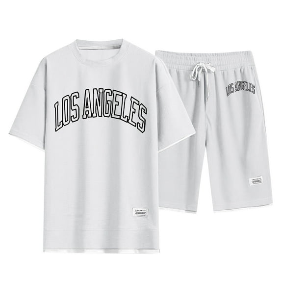 Cathalem T Shirt Shorts Gym Set Men Men's 2 Piece Outfits Short Sleeve Pocket Button Down Shirt and Shorts Set(White,M)