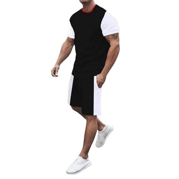 Cathalem T Shirt Shorts Gym Set Men Workout Shirts Set Men Short Sleeve Athletic Undershirt T Shirt Set for Sports(Black,M)