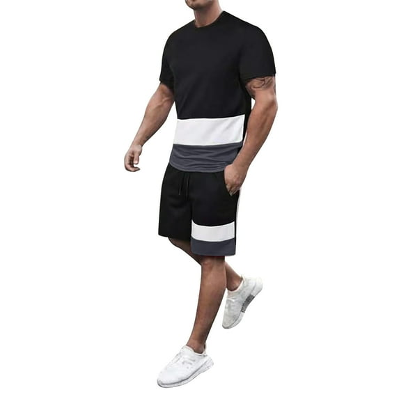 Cathalem T Shirt and Shorts Set Men Mens Shirts and Shorts Set Shirts for Men Beach Outfits Sets(Black,XXL)