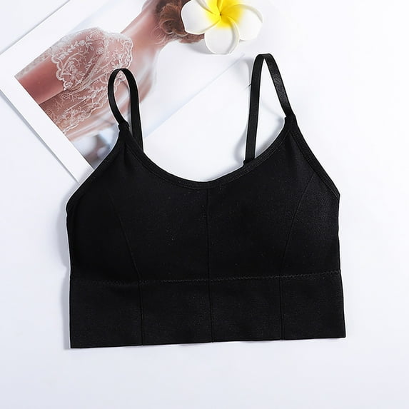 Cathalem Tan Bra STARJJ Womens Basic Cotton Longline V Neck Padded Sports Bra Cami Crop Top Bush up Bra Underwear Black One Size