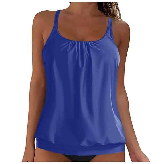 Cathalem Tankini Tops for Women Swimwear Top Only Tummy Control Bathing Suit Top No Bottom (Dark Blue,XXXXL)