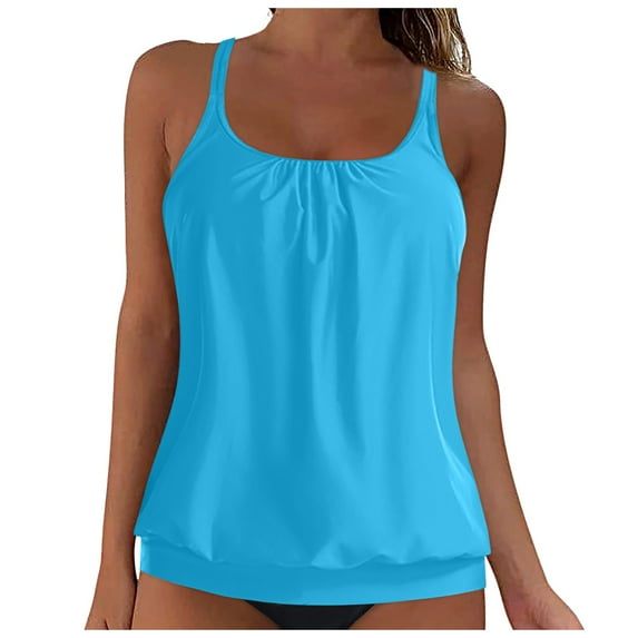 Cathalem Tankini Tops for Women Swimwear Top Only Tummy Control Bathing Suit Top No Bottom (Sky Blue,XL)