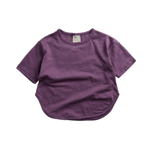 Cathalem Tees Crewneck Cotton Solid T-Shirts Boys Girls Short Sleeve Toddler Comfort Soft T-Shirt Undershirt Tops 12 24 Months 2-8 Years (Purple,9-12 Months)