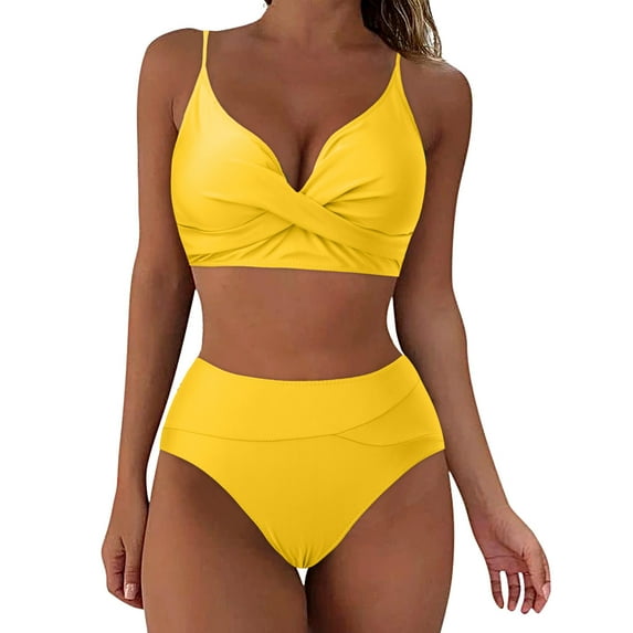 Cathalem Thong Bikini Sets for Women Reversible String 2 Piece Swimsuit (Yellow,M)