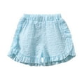 thumbnail image 1 of Cathalem Toddler Baby Girl Ruffle Shorts Gingham Plaid/Stripe Elastic Waist Shorts Pants Bottoms Casual Summer Sky Blue 12-18 Months, 1 of 9