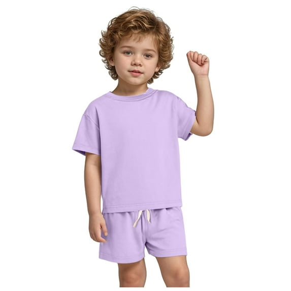 Cathalem Toddler Boy Spring Outfits Infant Baby Boys Summer Color Block Clothes Sets Outfits Short T Shirt Elastic Rolled Shorts Set Toddler Clothes (Purple,120)