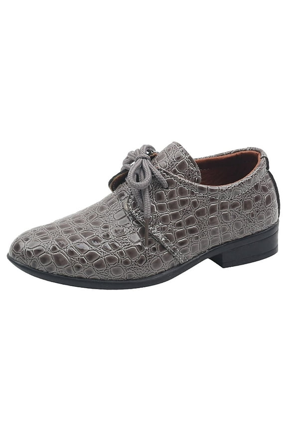 Toddler Boys Girls Dress Shoes Little Kid Oxford Shoes Wedding Church Dress Shoes PU Leather Lace Up School Uniform Loafer Flats 1-13.5 Years (Grey,3-3.5 Years)