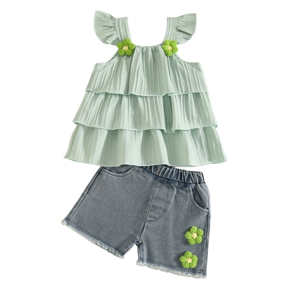 Cathalem Toddler Girl Clothes Baby Summer Fly Sleeve Layered Ruffle Shorts Floral Outfit Girls Clothing