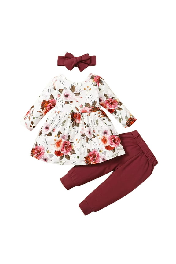 Toddler Girl Fall Outfits Newborn Baby Girl Clothes Long Sleeve Romper Bodysuit and Pants Outfit Set (RD3,3-6 Months)