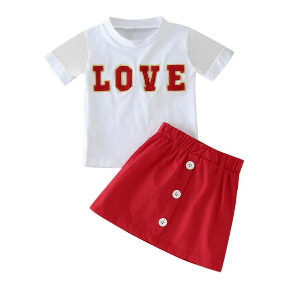 Cathalem Toddler Girls Casual Clothes Toddler Girls Fashion Clothes Set Beauty Tops+Mini Skirts Dress Summer Outfit(White,90)