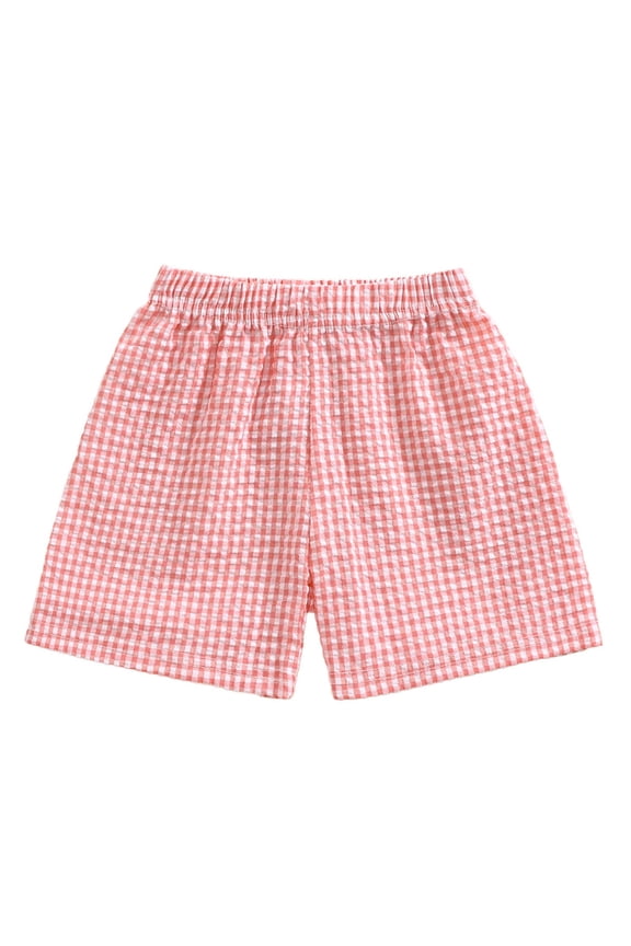 Toddler Kids Baby Boy Girl Gingham Seersucker Shorts Elastic Waist Striped Shorts Summer Casual Short Pants Bottoms Pink 2-3 Years