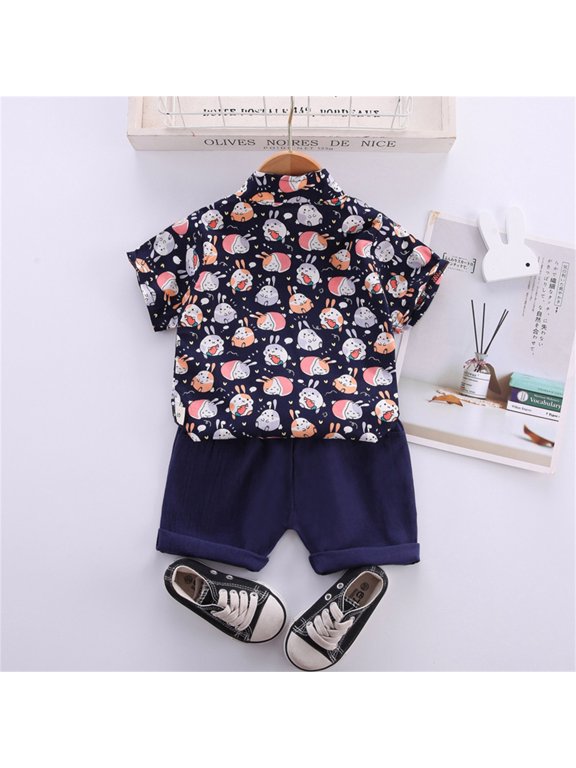 Toddler Sweatshirt And Pants Kids Toddler Boy Clothes Short Sleeve Rabbit Printed Lapel Buttons Outfits for Toddler Boys Childrenscostume Navy 6 Months