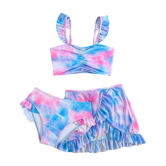Cathalem Toddler Swimsuit Girl Girls Swimsuit 3 Piece Bathing Suits Cute Quick Dry Bikini Tankini Sets with Cover Ups Beach Skirt (Purple,3-4 Years)